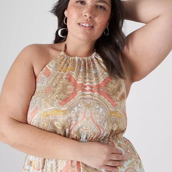 Lane Bryant NW0T Paisley Print Halter Neck Luxe Satin Maxi Dress Size 2O - Picture 2 of 6